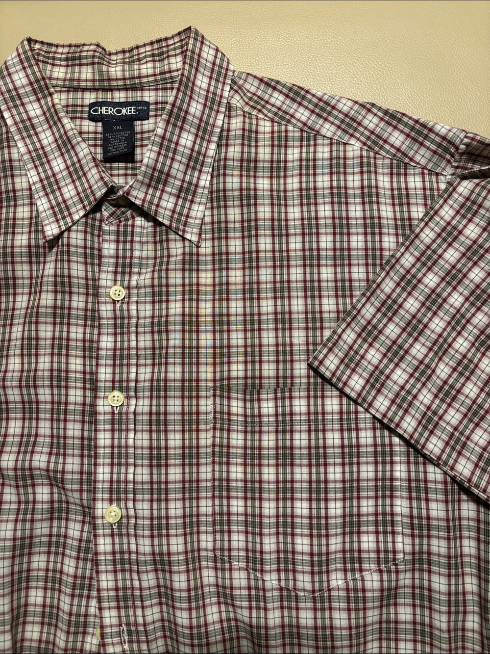 Cherokee Men's Short Sleeve Plaid Shirt - White & Maroon